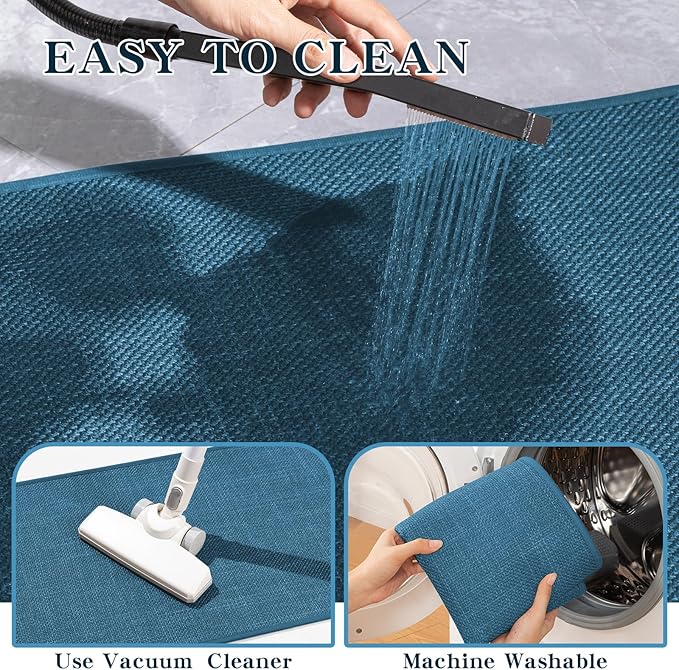 chakme Bathroom Rugs Mat 59x24, Ultra Thin Non Slip Bath Mat Large Quick Dry Absorbent Bath Mat for Bathroom Floor, (Dark Blue, 59"x24")