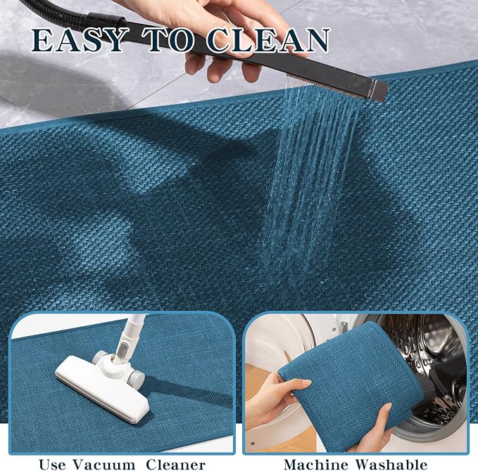 chakme Bathroom Rugs Mat 47x17, Ultra Thin Bath Rug Non Slip Runner Quick Dry Absorbent Bath Mat for Bathroom, (Dark Blue, 47"x17")