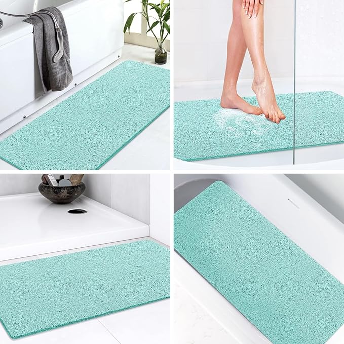 LuxStep Shower Mat Bathtub Mat,36x16 inch, Non-Slip Bath Mat with Drain, Quick Drying PVC Loofah Bathmat for Tub,Shower,Bathroom (Phthalate Free,Green)