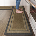 KIMODE Anti Fatigue Mats for Kitchen Floor 17.3"x29"+17.3"x59", Farmhouse Kitchen Rugs Sets of 2, Memory Foam Kitchen Mat for Floor, Comfort Standing Mats for Laundry Office Sink Desk Grey/Brown