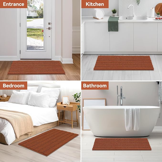 Bcoimo Large Bathroom Rug, Chenille Bath Mat with High Low Pile Design, Soft Absorbent Non Slip Bath Rug, Machine Washable Quick Dry Mat for Shower, Tub, Sink and Vanity
