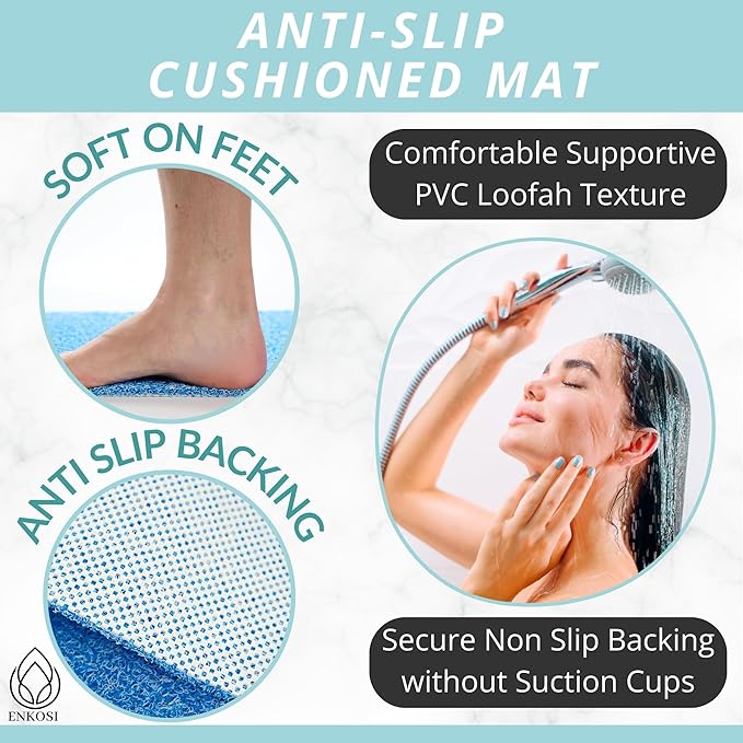 Square Shower Mat - Non Slip Shower Mats for Inside Shower - Extra Large 31x31 Shower Floor Mat Non Slip - Square Bath Mat for Shower - Secure Anti Slip Loofah Shower Bath Ma (31x31 Aqua Blue)