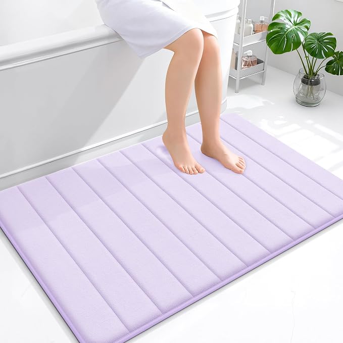 OLANLY Memory Foam Bath Mat 44x32, Super Soft Absorbent Bathroom Rugs, Quick Dry, Machine Washable Shower Floor Rugs, Bathmat Carpet, Bathroom Home Decor Accessories, Lavender