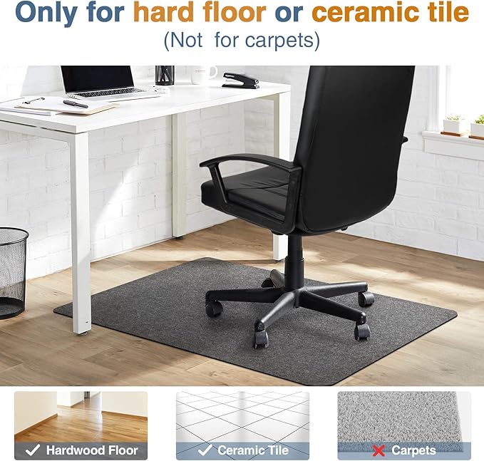Placoot Office Chair Mat for Hardwood Floor, 55"x63" Large Size Computer Chair Mat, Desk Chair Mat, Large Anti-Slip Floor Protector for Home Office Dark Grey