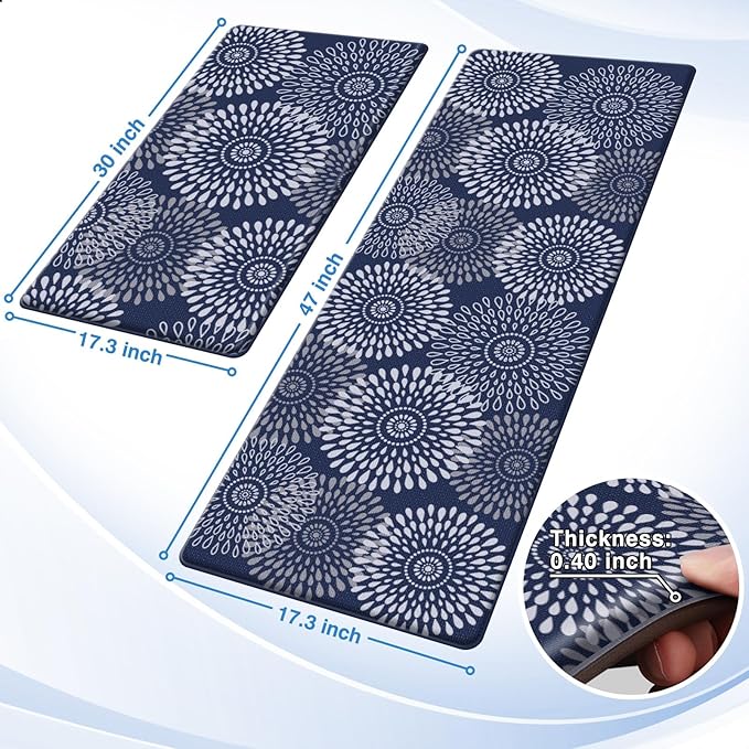 LuxStep Kitchen Mat Cushioned Rugs Anti-Fatigue Mats for Kitchen Floor,Waterproof Non-Slip Mats and Rugs Set for Office,Floor,Laundry 17.3"×30"+17.3"×47",Blue