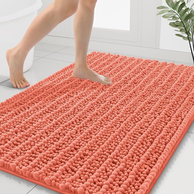 Smiry Bathroom Rugs Mat 40x32, Extra Soft Absorbent Chenille Bath Rugs, Non Slip Rubber Backing Machine Washable Quick Dry Bath Mats for Bathroom Floor, Tub, Shower, Home Decor Accessories, Coral