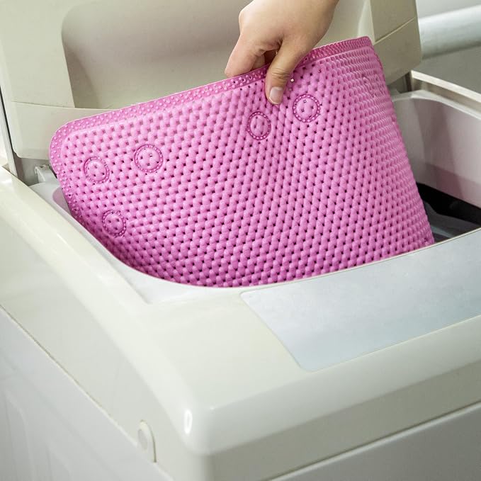 Bathtub Mat Non Slip 36” X 17” Pink Shower Mat Soft Foam Bath Mats for Bathroom Tub, Bathtub Mat with Drain Holes, Suction Cups, Shower Mat Non Slip