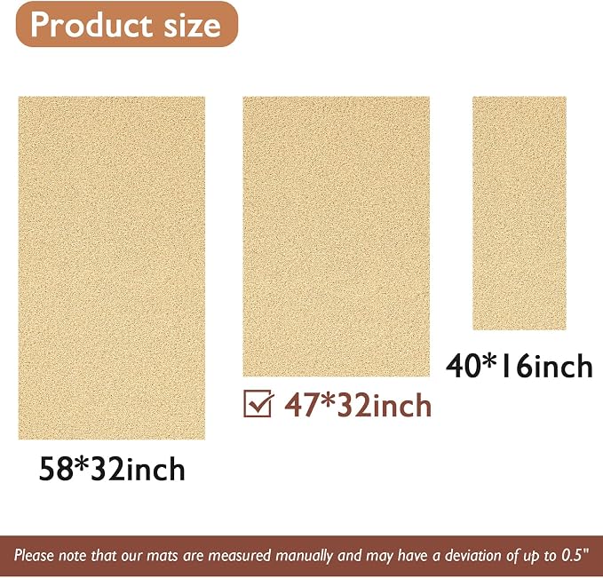 Shower Mat Non Slip 47x32 Inch, Quick Drying PVC Loofah Bath Mats, Easy Clean Soft Bathroom Rugs for Tub Floor, Shower, Khaki