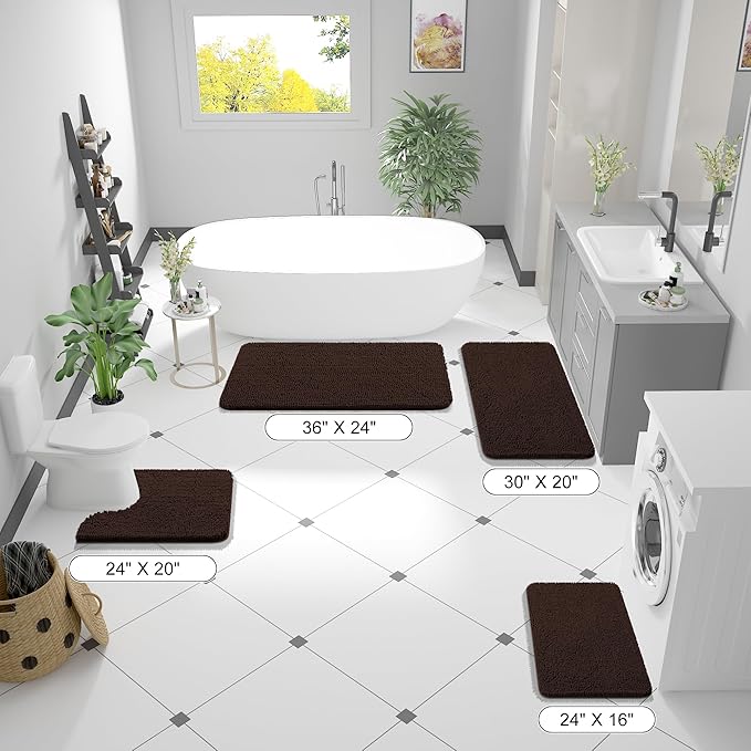OLANLY Large Bathroom Rugs 45x27, Extra Soft Absorbent Chenille Bath Rugs, Rubber Backing Quick Dry, Machine Washable Bath Mats for Bathroom Floor, Tub and Shower, Home Decor Accessories, Brown