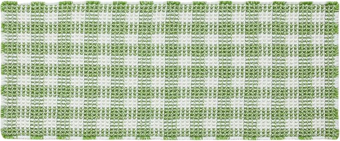 TYUU Waffle Bath Mat, Boho Bathroom Rugs Non Slip Washable Absorbent Checkered Bathroom Mat Quick Dry Cute Bath Mat, 48"x24" Green and White