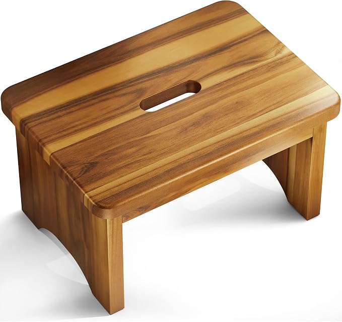 FANATU Wooden Step Stool, 9'' One Step Stool for Adults, Wooden Beside Step with 550 Lbs Load Capacity, Heavy Duty/Portable/Nonslip/Durable Construction Safe Step for Bedroom/Kitchen