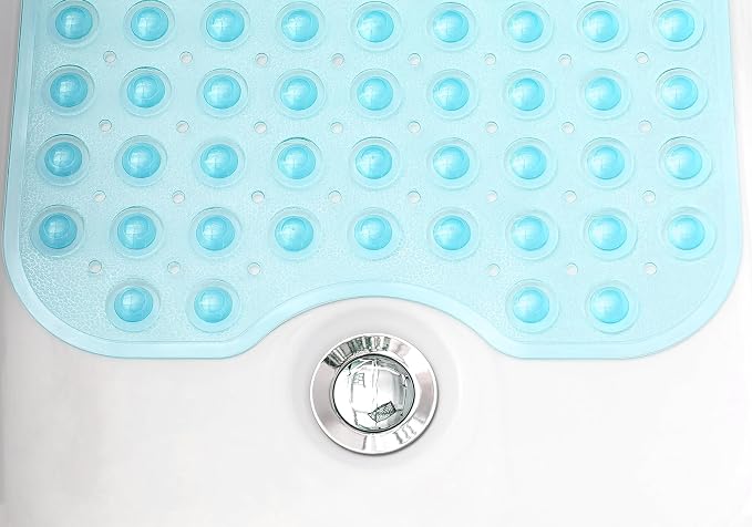 Extra-Long Non-Slip Bathtub & Shower Mat 39”x16” (Smooth/Non-Textured Tubs Only) Safe, Clean, Machine-Washable, Superior Grip&Drainage, Vinyl, Transparent Aqua/Blue-Green