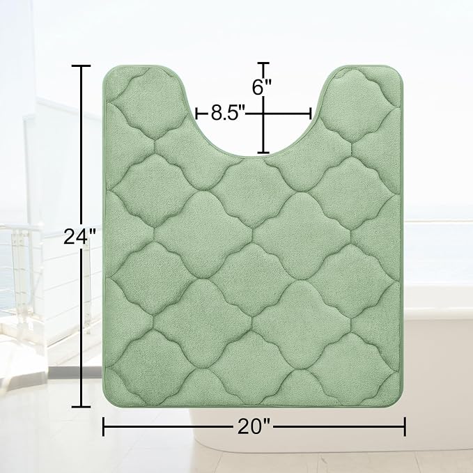 OLANLY Memory Foam Toilet Rugs U-Shaped 24x20, Ultra Soft and Absorbent Bathroom Rugs, Non-Slip, Comfortable, Machine Washable Contour Bath Mat for Toilet Base, Home Decor Accessories, Sage Green