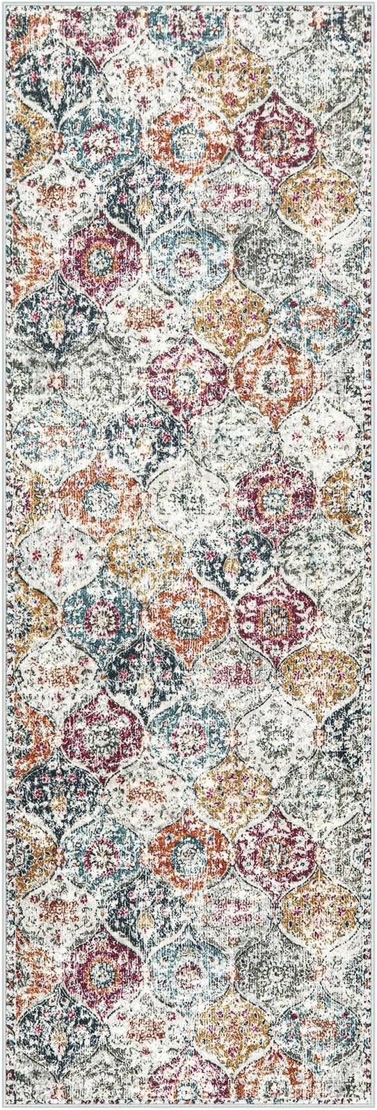 Lahome Moroccan Trellis Hallway Runner Rug, 2x6 Kitchen Runner Rugs Non Skid Washable, Vintage Laundry Room Rug Ultra-Thin Long Carpet for Bathroom Bedroom Entryway Elise, Aqua/Multi