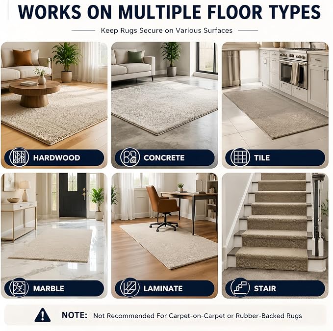 20 PCS Non Slip Pads for Area Rugs, Reusable Grippers for Rugs on Hardwood Floors, Double-Sided Adhesive Rug Stoppers, Prevent Sliding and Curling, Keep Rug Corners Flat, No Residue