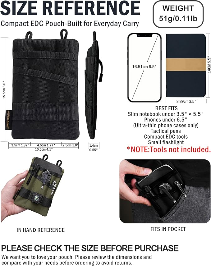 VIPERADE VE1 Pocket Organizer, EDC Pouch for Men, EDC Organizer Storage EDC Gears, Multitool Pocket Pouch Hold Your Flashlight/Pocket Knife, Pen, Notebook