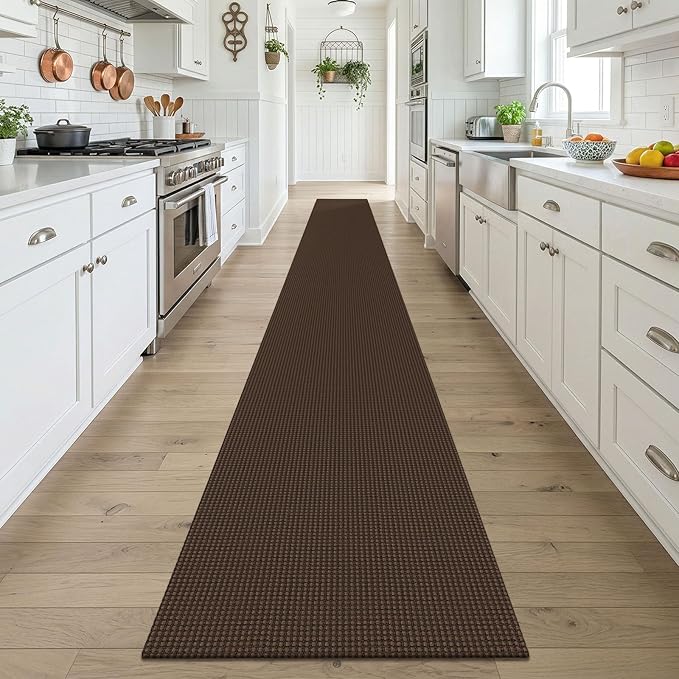 KOZYFLY Braided 2x18 Runners Rugs for Hallway, Extra Long Washable Runner Rug, Woven Non Slip Kitchen Runner, Cotton Entryway Rug, Floor Carpet for Entry, Aisle, Hall, Brown/Dark Brown