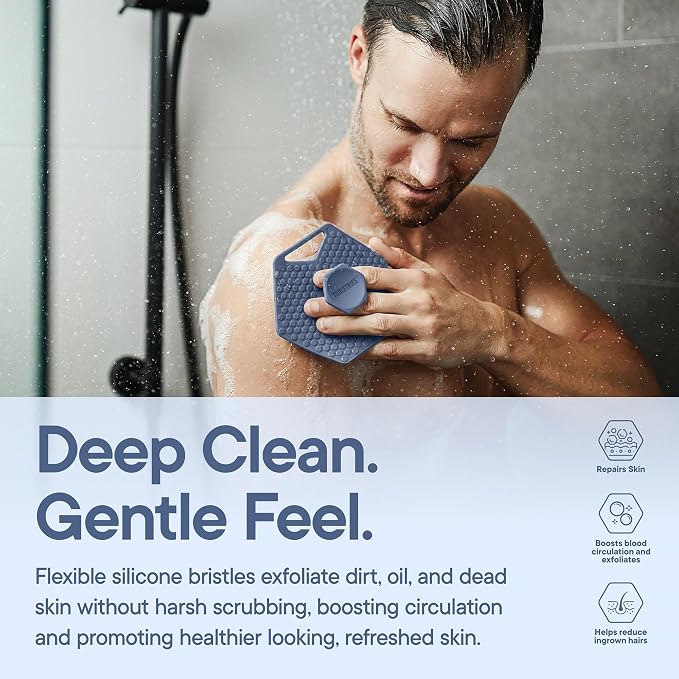 TOOLETRIES Premium Silicone Body Scrubber 2.0, Hygienic Loofah Alternative, Exfoliating Shower Scrubber for Sensitive Skin, Quick Drying & Long-Lasting Bathroom Essentials for Men & Women - Glacier
