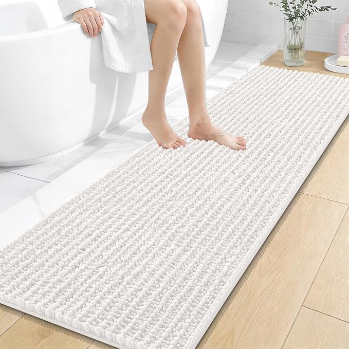 OLANLY Long Bathroom Rugs Runner 59x20, Thick Soft and Absorbent Chenille Bath Mat, Non-Slip, Machine Washable Quick Dry Bath Rugs for Tub Shower Floor, Home Decor Accessories, Ivory