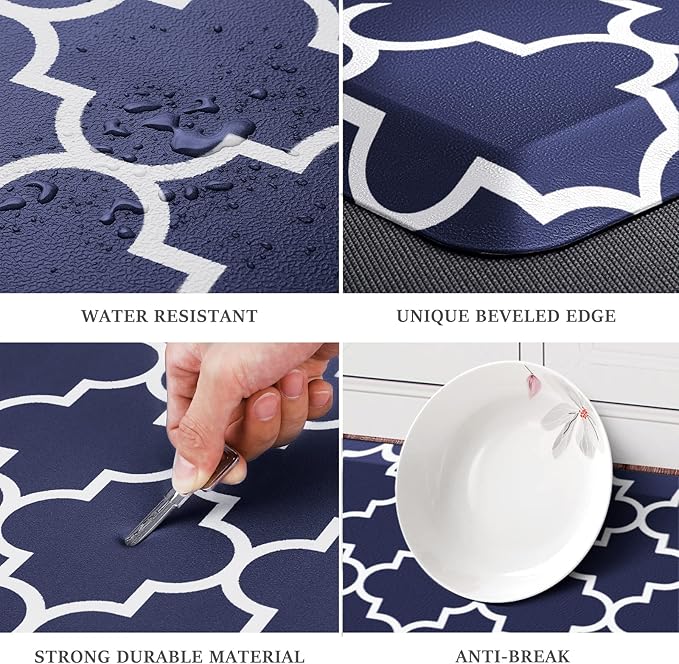WISELIFE Kitchen Runner Rugs Anti-Fatigue mats - 3/4 Inch Thick Non Slip Waterproof Ergonomic Comfort Mat for Kitchen, Floor Home, Office, Sink, Laundry (17.3"x60" -0.75 inch,Blue)