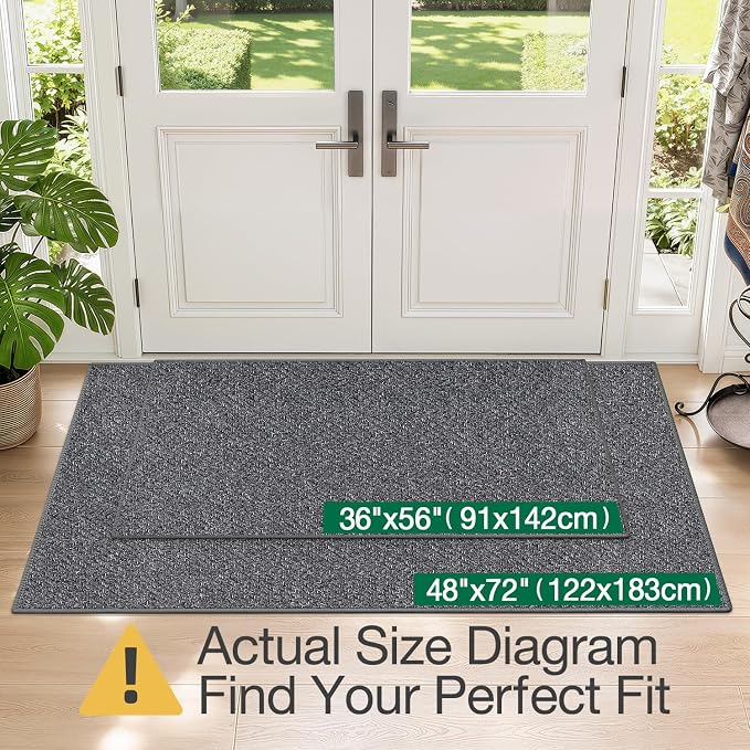LUMI Ultra Thin Indoor Door Mat for Entrance 48"x72", Non Slip Entryway Mat, Low Profile Doormat, Unique Herringbone Design Carpet for Inside, Patio, Porch, Charcoal Gray
