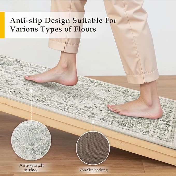 Anti Fatigue Kitchen Mats 2PCS Green Neutral Mats for Cushioned Vintage Kitchen Matss for Floor Non-Slip Waterproof Comfort Standing Rug for Sink Laundry Office 17.3"×47"+17.3"×30"