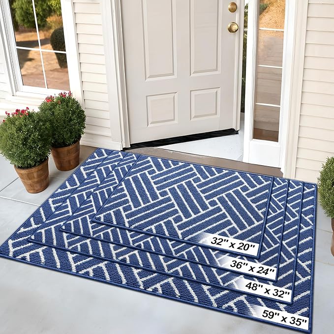 OLANLY Indoor Door Mat, 48x32 Inch, Dirt Resistant and Absorbent, Non-Slip Rubber Backing Floor Mats, Easy Clean Low-Profile Doormat for Entryway, Front Door, and Inside Entrance, Navy