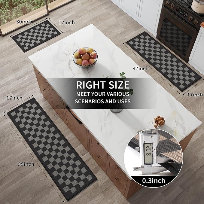 YDKGL Kitchen Mats for Floor Kitchen Rugs Non Slip Washable, Super Absorbent Linen-Look Woven Runner Rug, Kitchen Sink Mat Standing Mat, Black Gray Checkered 17"x47"