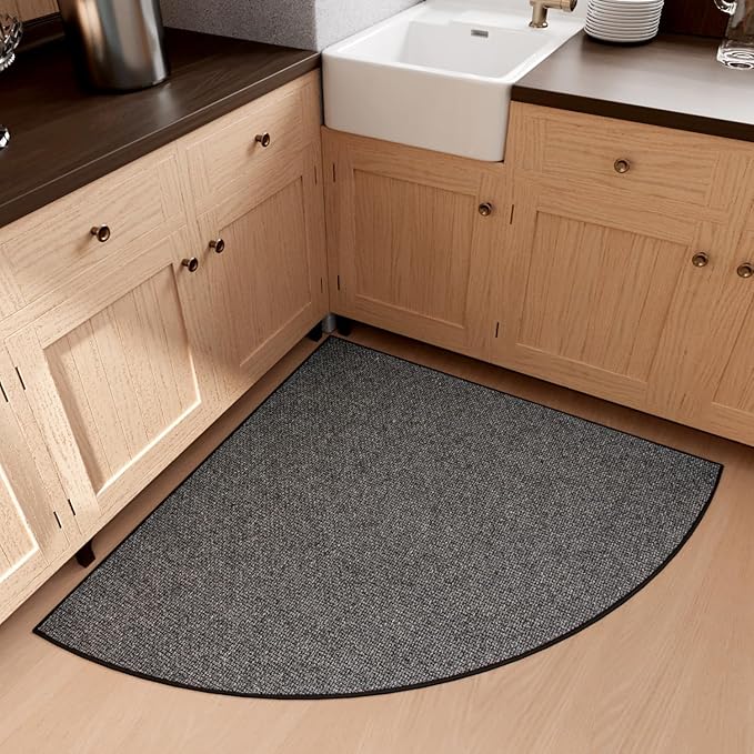 SUMLANS Fan Shaped Kitchen Mat 1 PCS, Cushioned Non Slip Rugs for Kitchen Floor, Absorbent Runner Comfort Standing Mats Washable for Kitchen, Office, Home (Black, Radius 47")