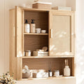 INNOD Rattan Bathroom Wall Cabinet with Open Compartments, Wall-Mounted Medicine Cabinet with Adjustable Wood Shelf & Doors, Over the Toilet Storage Cabinet for Laundry Room & Kitchen & Living Room