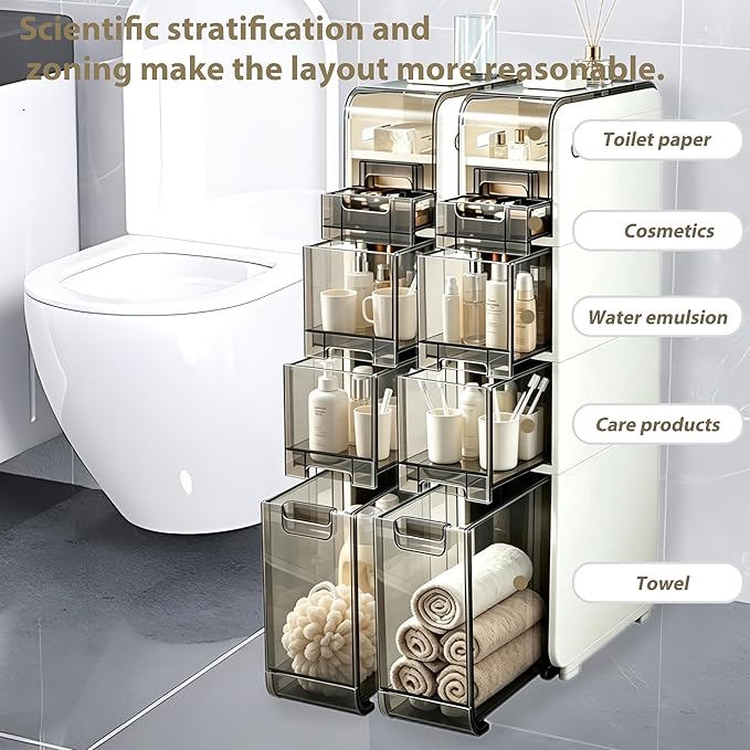BGYMF Ultra Thin 3-Tier Slim Bathroom Storage Cabinet, Slim Cabinet for Bathroom, Narrow Rolling Cart with Wheels, White Plastic Organizer for Small Space, Kitchen, Laundry, Living Room, Corner
