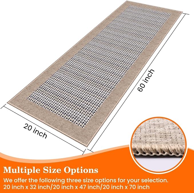 StepRite Kitchen Rugs, Kitchen Mats for Floor, 60"x20" Non-Slip Machine-Washable Kitchen Throw Rug, Absorbent Runner Rugs Office, Sink Standing Desk Mat, Decor Carpet, Khaki