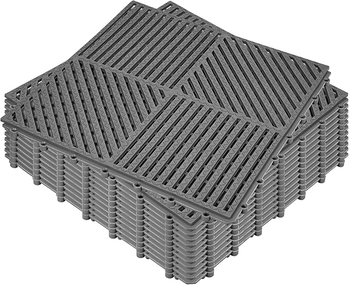 ToLanbbt Modular Interlocking Cushion 12P 11.8" x 11.8" Interlocking Rubber Floor Drain Holes Non-Slip Splicing Drainage Mats for Deck, Shower, Kitchen, Drain Pool, Sauna Bath (Dark Grey, Diagonal)
