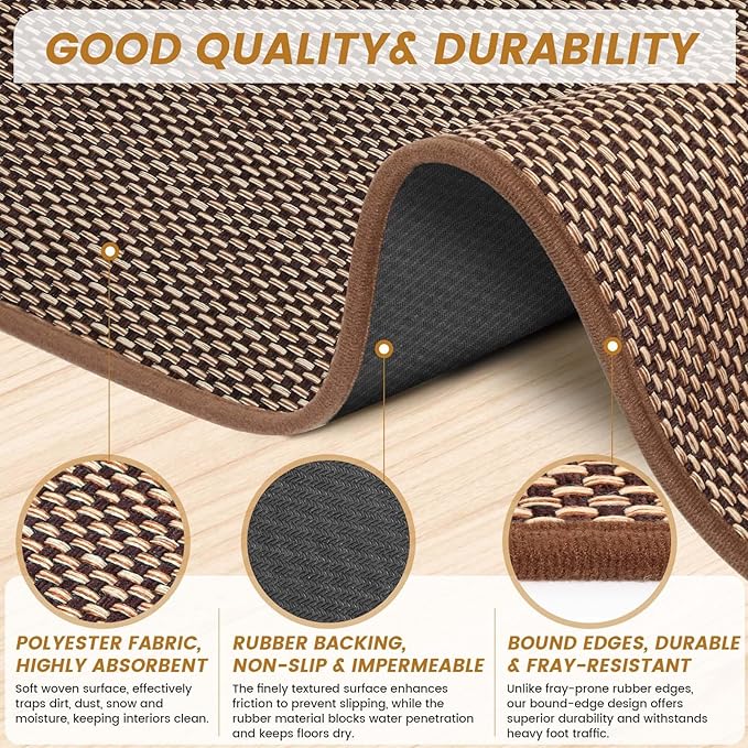 SMILOOL Front Door Mat Indoor Entrance, 20" x 32" Non-Slip Inside Door Mats for Entryway, Dirt Resistant and Absorbent Washable Doormat, Low Profile Entry Way Doormats for Patio, Porch, Dark Brown