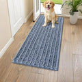 Smiry Dog Door Mat for Muddy Paws 47x20, Absorbent Dirt Trapper, Non-Slip Washable Chenille Entryway Rug for Inside Floor, Airy Blue, Layered Pattern