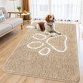 Smiry Dog Door Mat for Muddy Paws, Absorbent Dirt Trapper Non Slip Quick Dry Washable Chenille Mat for Mud Dogs, Entry Rug for Indoor and Outdoor (59x32 Inches, Beige and White)