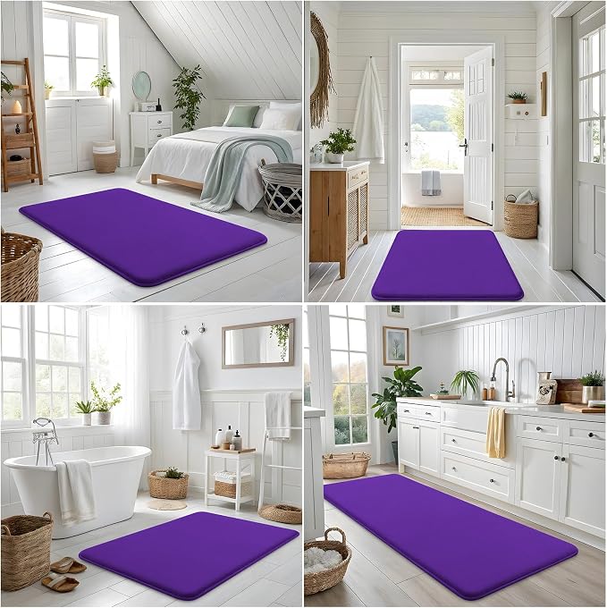 Smiry Memory Foam Bath Mat 24x16, Extra Soft and Absorbent Bathroom Mats, Non Slip Washable Carpet for Floor, Shower and Tub, Deep Purple