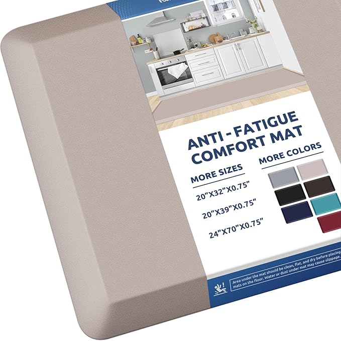 KitchenClouds Kitchen Mat Cushioned Anti Fatigue Rug 24"x70" Water Resistant, Non Slip, Standing and Comfort Desk/Floor Mats for House Sink Office (Khaki)