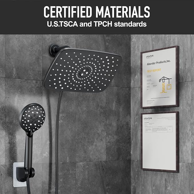Veken 11.8'' Rain Shower Head with Handheld, High Pressure Rainfall Showerhead Combo with 5 Hand held Water Spray Modes for Bathroom Accessories, Home Decor, Detachable Dual Shower Heads, Matte Black