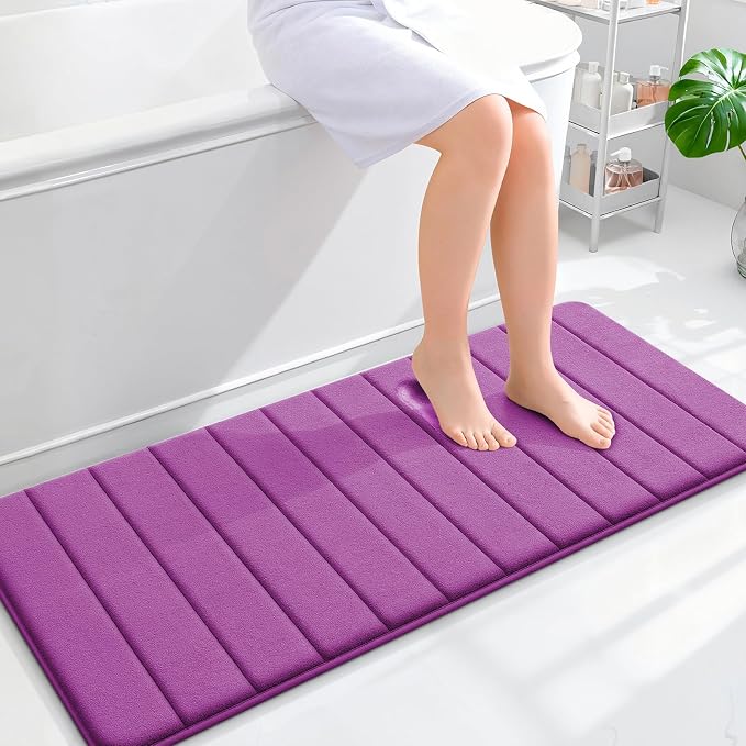 OLANLY Memory Foam Long Bathroom Rugs Runner 47x20, Super Soft Absorbent Bath Mat, Quick Dry, Machine Washable Shower Floor Rugs, Bathmat Carpet, Bathroom Home Decor Accessories, Purple