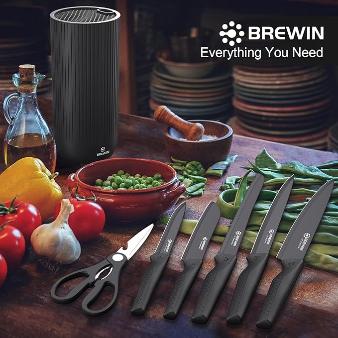 Knife Set, Brewin Kitchen Knife Set, Knives Set for Kitchen, Universal Knife Block, Utility Knife Block Set, New Home Essentials, Apartment Essentials, camping essentials, rv essentials
