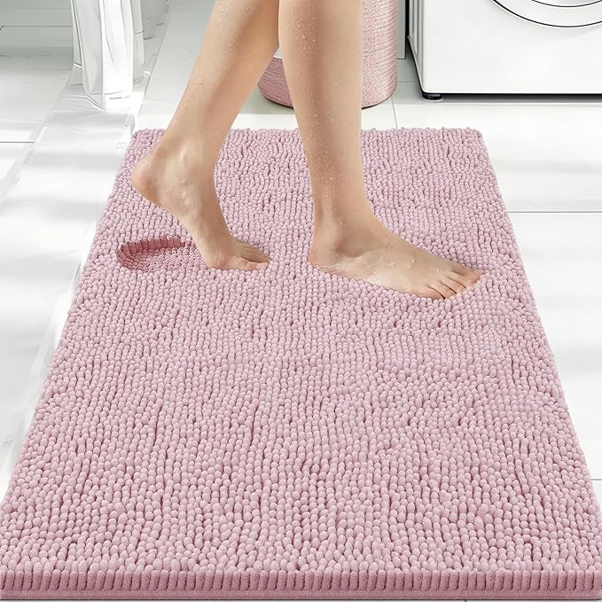 Bcoimo 36x24 Chenille Bath Mat – Non-Slip with Backing Bath Rug Ultra-Absorbent and Machine Washable Bathroom Mat Quick-Dry Design. Ideal for Bathroom Shower and Tub Areas