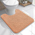 OLANLY Toilet Rugs U-Shaped 20x20, Extra Soft Absorbent Chenille Contour Bathroom Rugs for Toilet, Dry Quickly, Machine Washable, Non-Slip Bath Mat, Peach