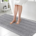 OLANLY Thick Bathroom Runner Rugs 59x24, Absorbent Chenille Striped Bath Rugs, Rubber Backing, Machine Wash Dry, Extra Long Bath Mats for Bathroom Floor, Tub and Shower, Home Decor Accessories, Grey
