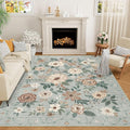DUKINO 6x9 Area Rug, Floral Rugs for Living Room, Lightweight Non Slip Washable Indoor Low Pile & Non-Shedding Boho Design Carpet for Bedroom, Living Room, Dining Room, Sage Green