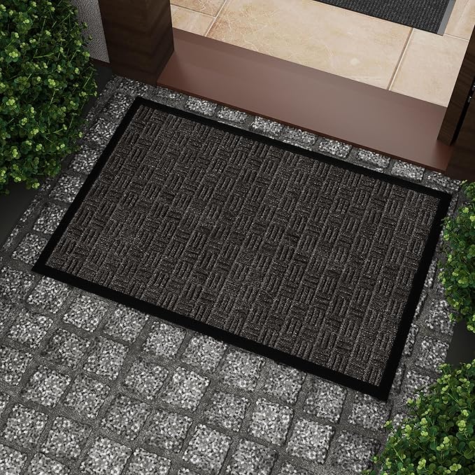 Ottomanson Scraper Doormat – Indoor Outdoor Entry Rug with Rubber Backing & Dirt-Trapping Polyester Pile, Non-Slip Front Door Mat for Mud & Pet Traffic – 24" x 36", Charcoal