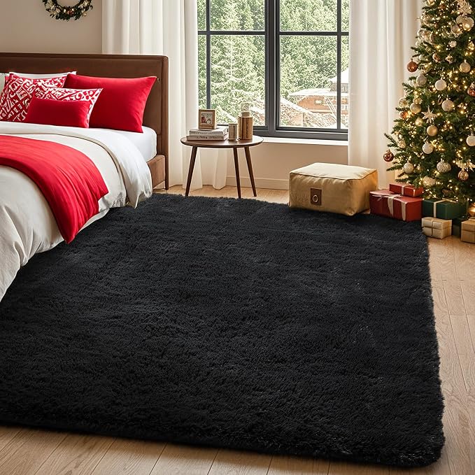 Ophanie Black Area Rug 5x7 Rugs for Living Room, Fluffy Furry Shaggy Fuzzy Rug, Carpets for Bedroom Shag Plush Soft Large, Kids Home Decor Aesthetic