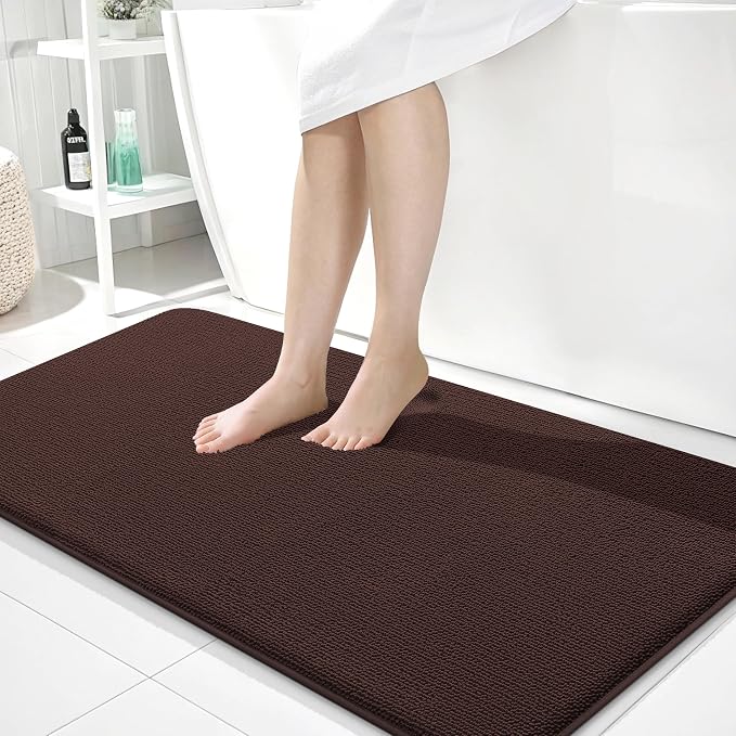 OLANLY Thick Memory Foam Bathroom Runner Rugs 44x24, Extra Soft Absorbent Long Bath Rug, Quick Dry Bath Mats, Non-Slip, Machine Washable Mat for Bathroom, Tub and Shower, Home Decor Accessories, Brown