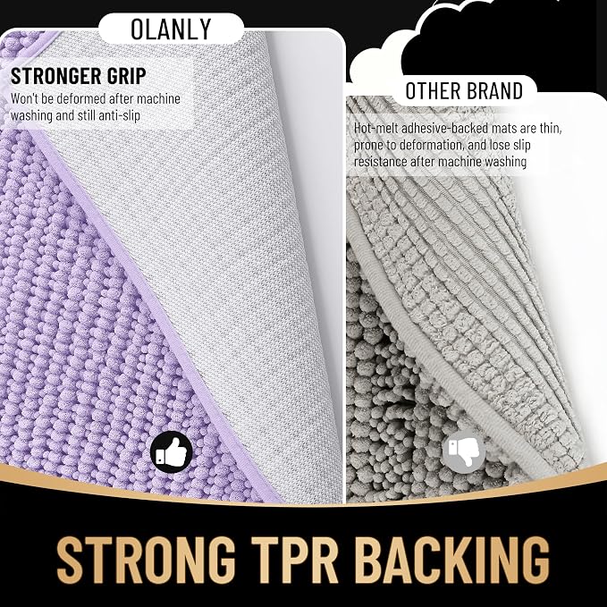 OLANLY Thick Bathroom Runner Rugs 47x20, Extra Soft Absorbent Chenille Bath Rugs, Rubber Backing, Machine Wash Dry, Long Bath Mats for Bathroom Floor, Tub and Shower, Home Decor Accessories, Lavender