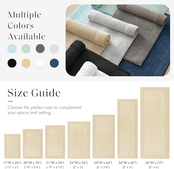 Madison Park Splendor Reversible 100% Cotton Tufted Bathroom Rug-3000 GSM Hotel Quality Luxurious Plush Medium Pile Bath Mat Absorbent, Quick Dry, Shower Room Décor, 17x24 Natural